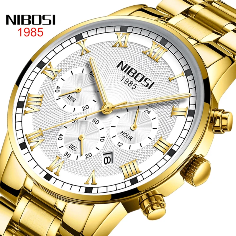 

Часы наручные NIBOSI Мужские кварцевые, брендовые Роскошные модные деловые водонепроницаемые полностью стальные, 2339