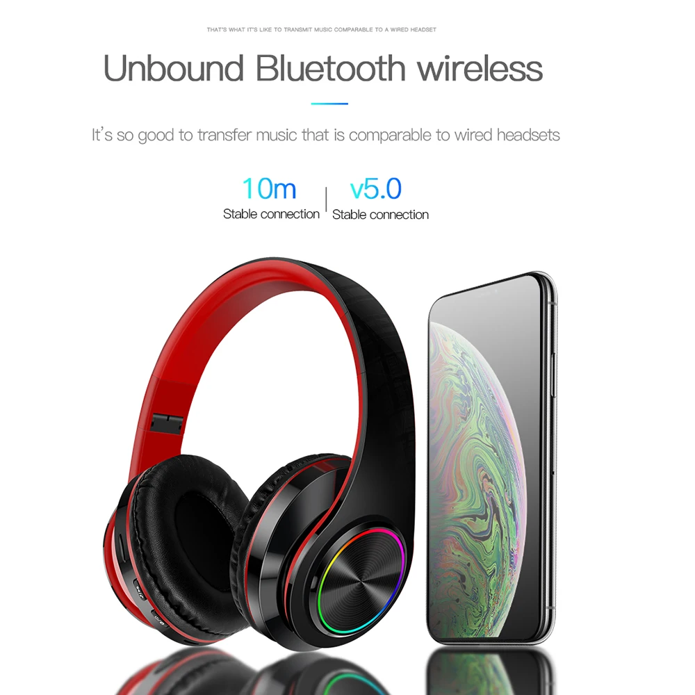 

Wireless Headphone LED Light Headphone Bluetooth 5.0 Microphone Foldable Headphone HiFi Headphone Fashion Headphones