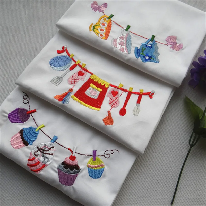 

1Pc 45x65cm Cotton White Embroidered Table Napkin Placemat Kitchen Tea Towel New Year Decor Gift