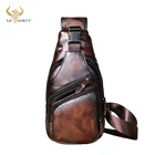 Качественная кожаная мужская повседневная кофейная модная дорожная сумка с треугольным нагрудным ремешком, дизайн 8 дюймов, сумка на плечо для планшета, рюкзак для мужчин 8015