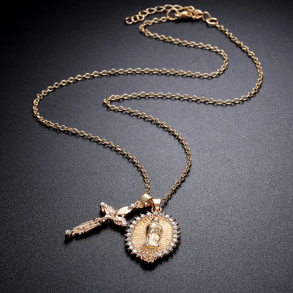 Женское ожерелье с крестиком в стиле ретро золотая цепочка чокер со стразами