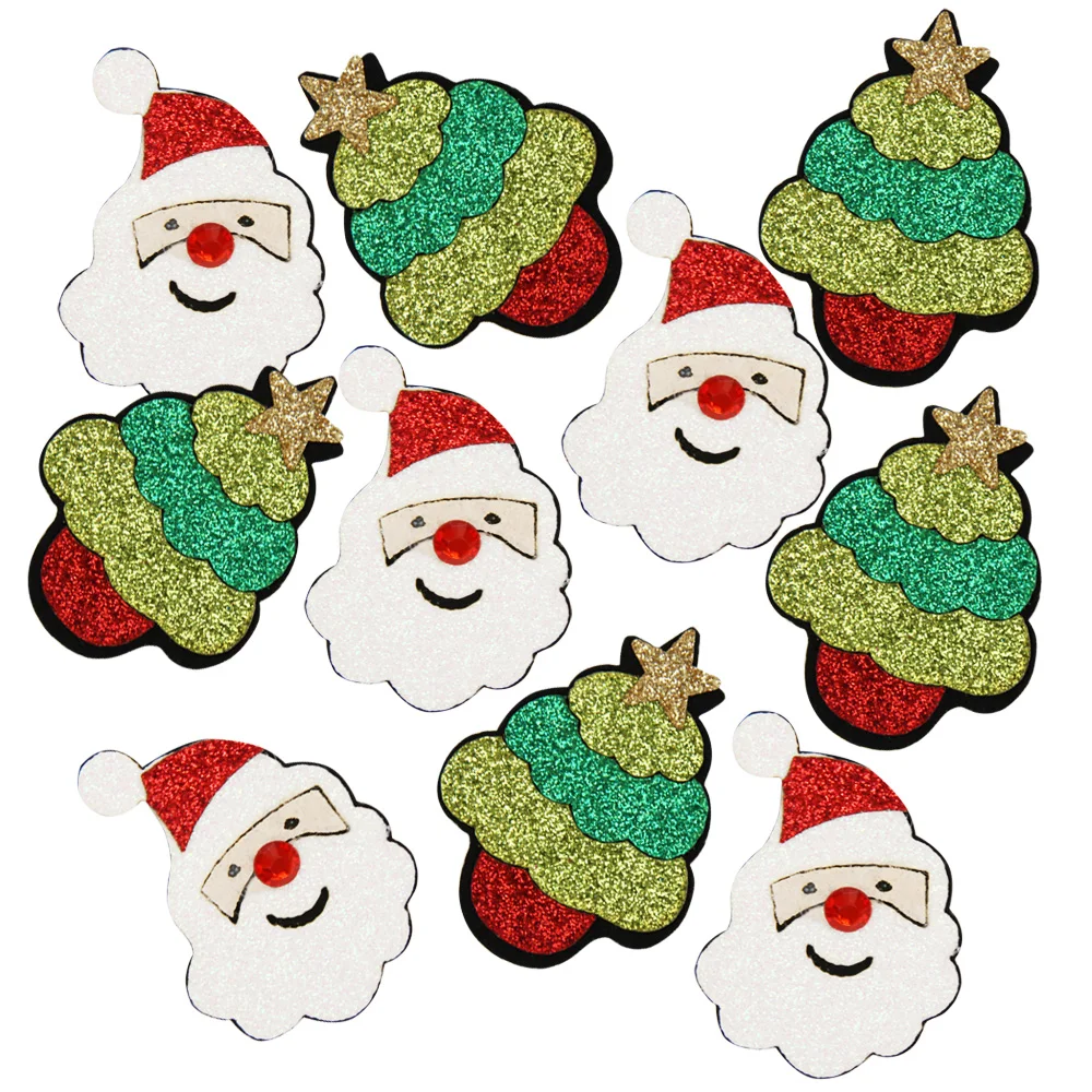 

IBOWS New Arrival 10pcs/Lot Glitter Christmas Tree Santa Claus Stickers Girls Hair Jewelry Bow Center Ornament Accessories Patch