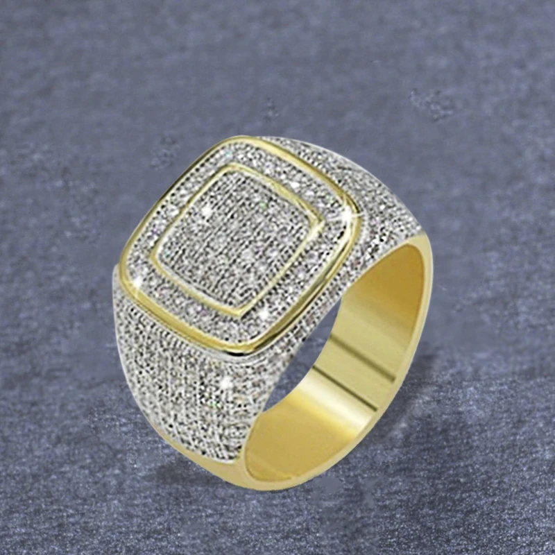 2022 модные роскошные золотистые кольца с кристаллами для деловых мужчин