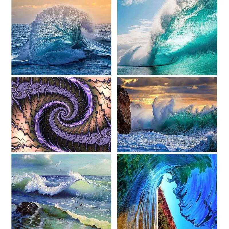 

Пейзаж DIY 5D алмазная живопись волны полная круглая смола мозаика фотография Стразы домашний декор V44