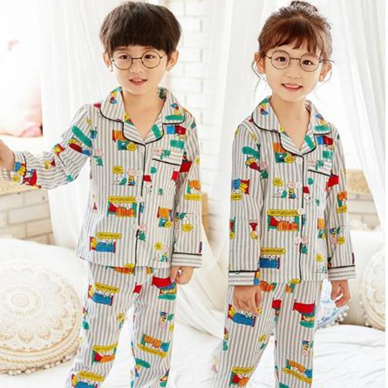 Пижама для мальчиков и девочек хлопковая осенняя в виде животных | Детская одежда