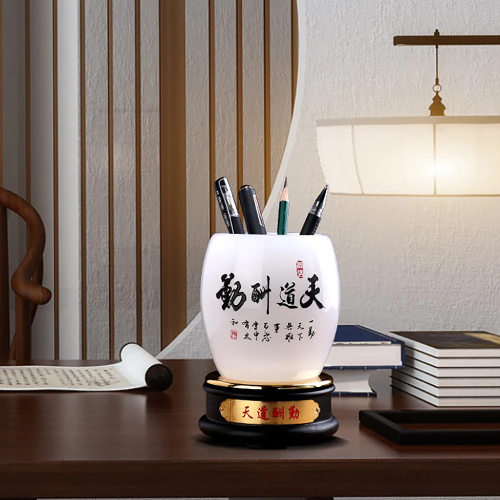 

Chinese Style Coloured Glaze Pen Pencil Holder Organizer Desk Accessories Office Decorative Ornament Study Room Decoration Craft