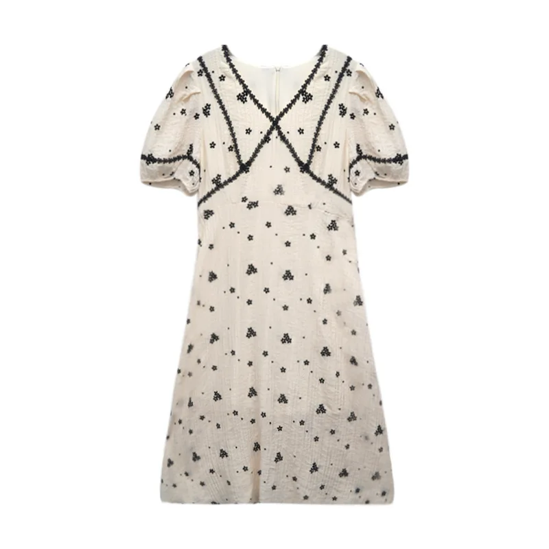 

Lace dress women casual retro V-neck slim party long dress elegant one-piece dress summer