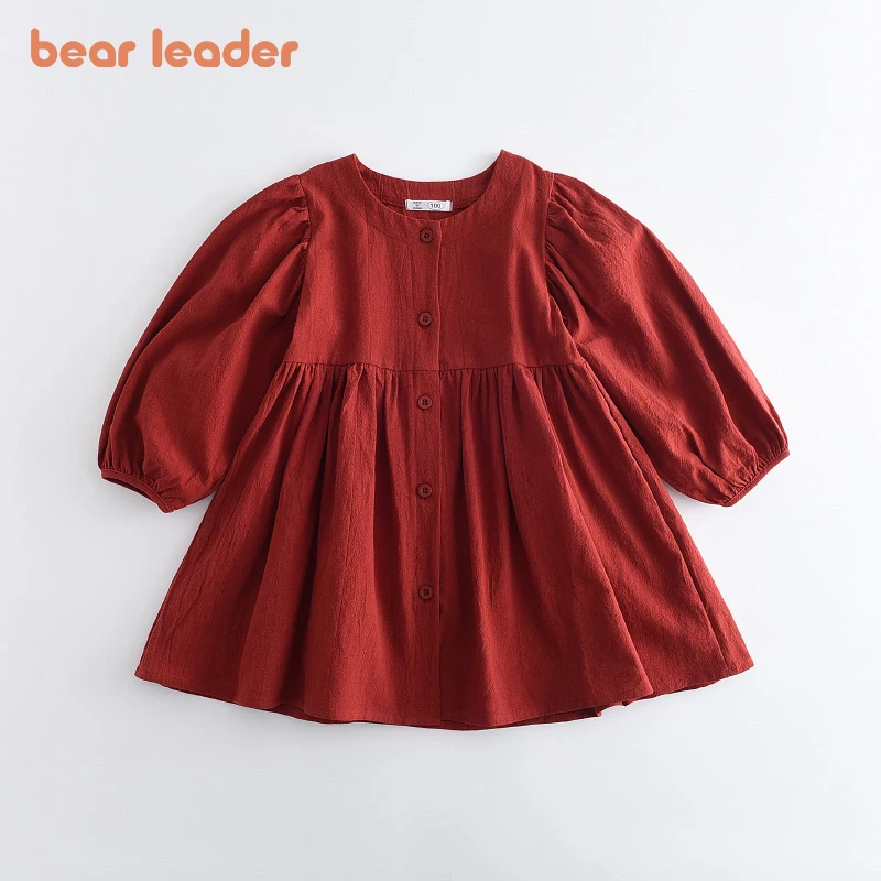 

Bear Leader Girls Spring Long Sleeve Dresses 2021 New Fashion Kids Girl Solid Princess Costumes Children Soft Vestidos For 3-7Y