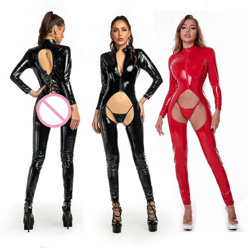 Женский Летний комбинезон из искусственной кожи с вырезами на молнии - купить по
