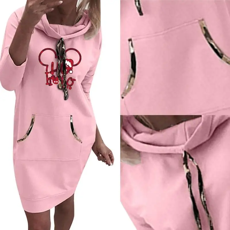 

Women's Printed Hoodie Dress Long Sleeve Street Trendy Hooded Dress Pocket Long Sweatshirt Spring And Autumn Warm Casual Hoodie