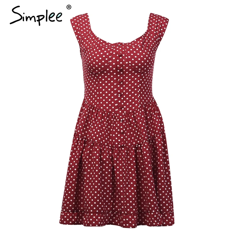 Женское платье трапеция Simplee в горошек 2019 летние женские бордовые вечерние