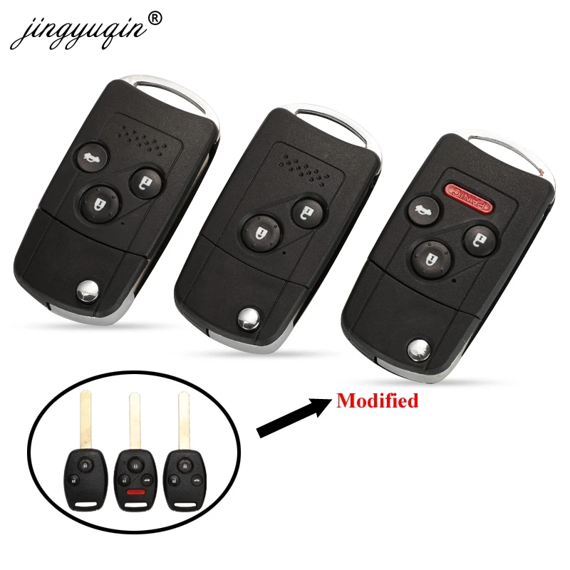 

jingyuqin Car Remote Key Shell Fob For HONDA ACCORD ELEMENT CR-V HR-V CITY JAZZ ODYSSEY CIVIC 2/3/4 BTN Modified Flip Key Case