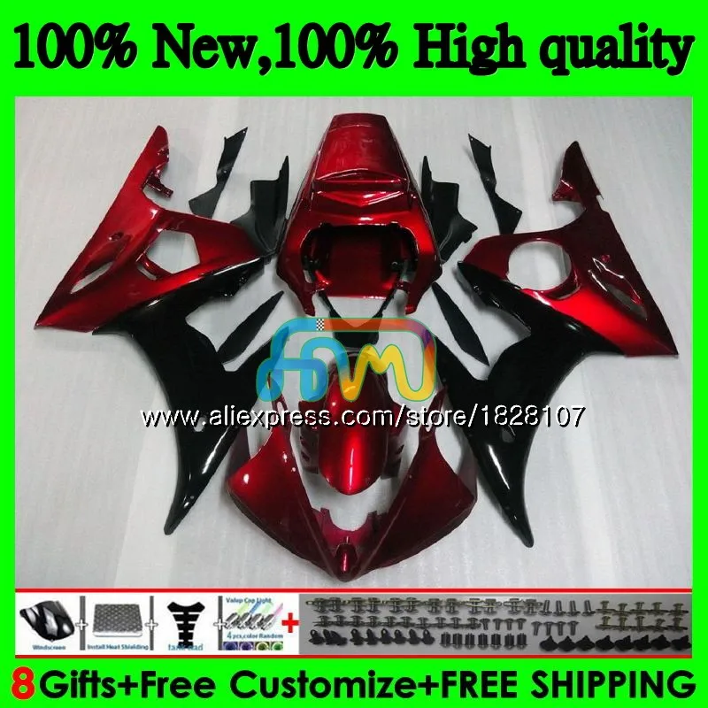 

Body For YAMAHA YZF600 YZF R6 600CC YZFR6 03 04 05 51BS.0 YZF 600 R 6 03-05 YZF-600 YZF-R6 2003 2004 2005 Fairing Dark red black