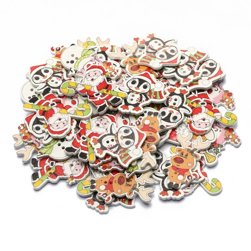 Деревянные пуговицы 50 шт./лот серии смешанных рождественских животных для