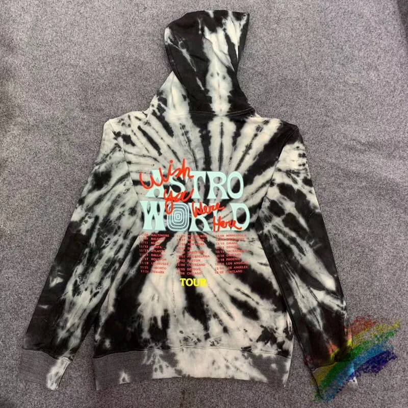 

Толстовка Мужская/женская черная с капюшоном и надписью «TIE DIE Astroworld»