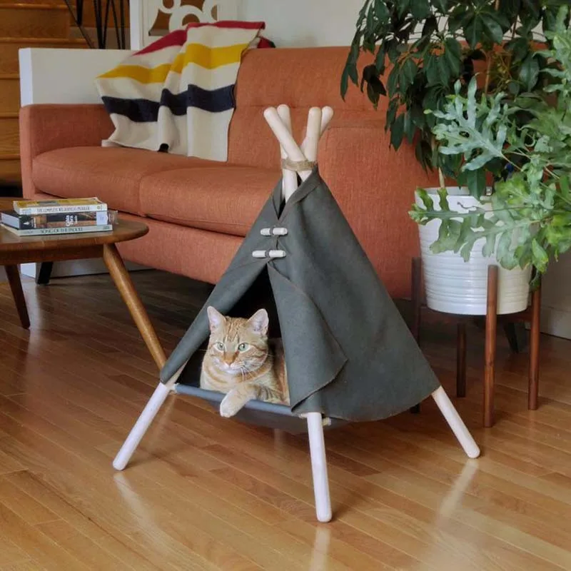 

Wooden Cat Tent Bed Dog Litter House Cat Litter Small Winter Pet Christmas Cat Litter Christmas Pet Supplies Home Decoration
