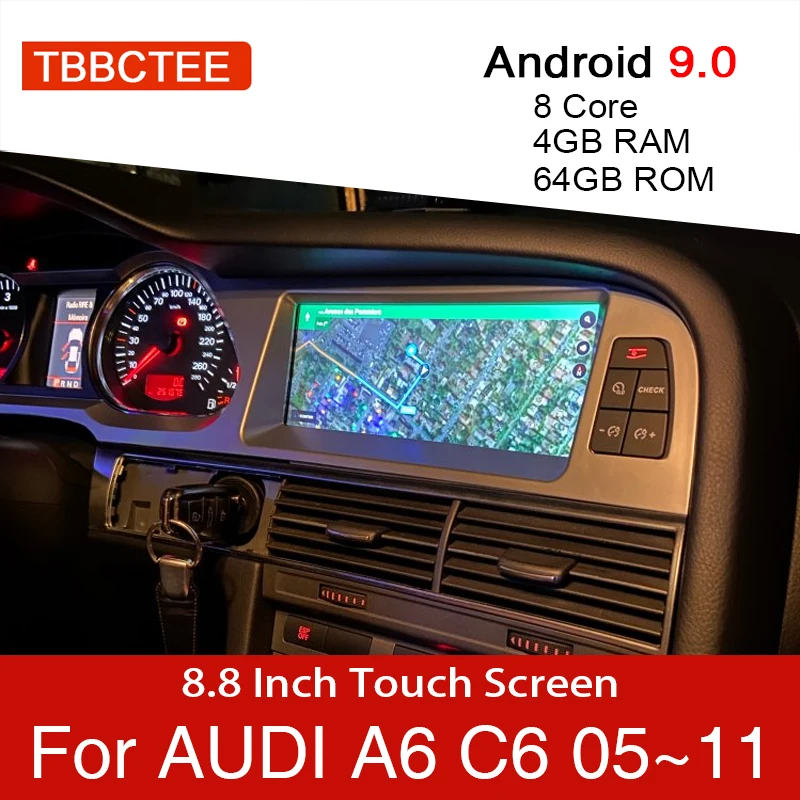 

Android 9.0 4+64GB Car Multimedia Player For Audi A6 C6 4f 2005~2011 MMI 2G 3G Car GPS Navigation Navi Stereo Touch Monitor