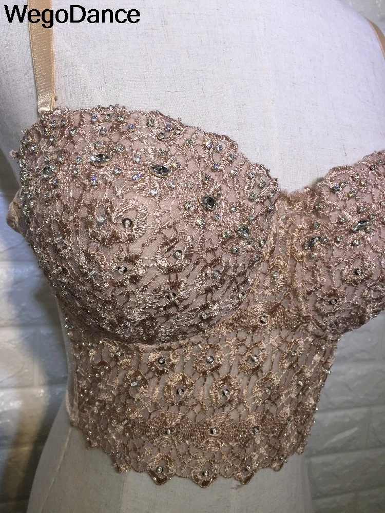 Mesh Lace Bead Bustier Pearls Diamond Push Up Night Club Bralette Women Bra Cropped Top Vest Corset Plus Size