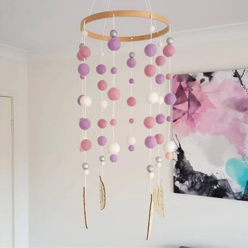 Baby Toys Wooden Baby Rattles Mobile Wool Ball Wind Chimes Bell Toys For Nerbown Bed Hanging Tent Decor Nursing Baby Products