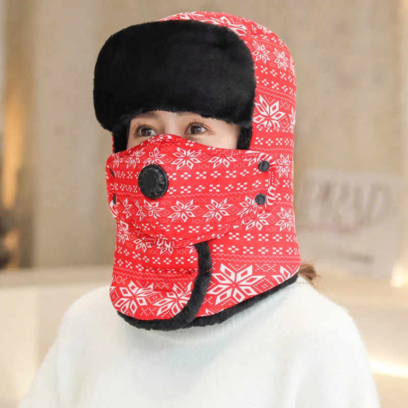 HT2764 Мужская и женская зимняя меховая шапка Толстая теплая маска шапка-бомбер