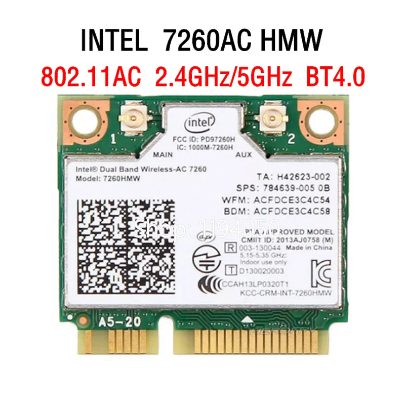 Intel Dual Band Wireless AC 7260 intel 7260HMW 7260AC half Mini PCI e bluetooth беспроводной Wi Fi 867M + 4.0BT|mini pci-e