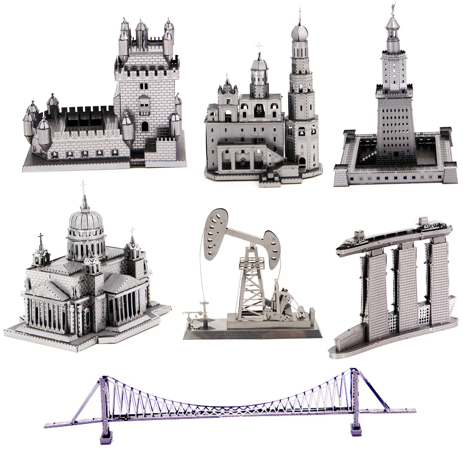 

3D Metal Puzzle Playground building Tower Bridge Cable car model KITS Assemble Jigsaw Puzzle Gift Toys For Children