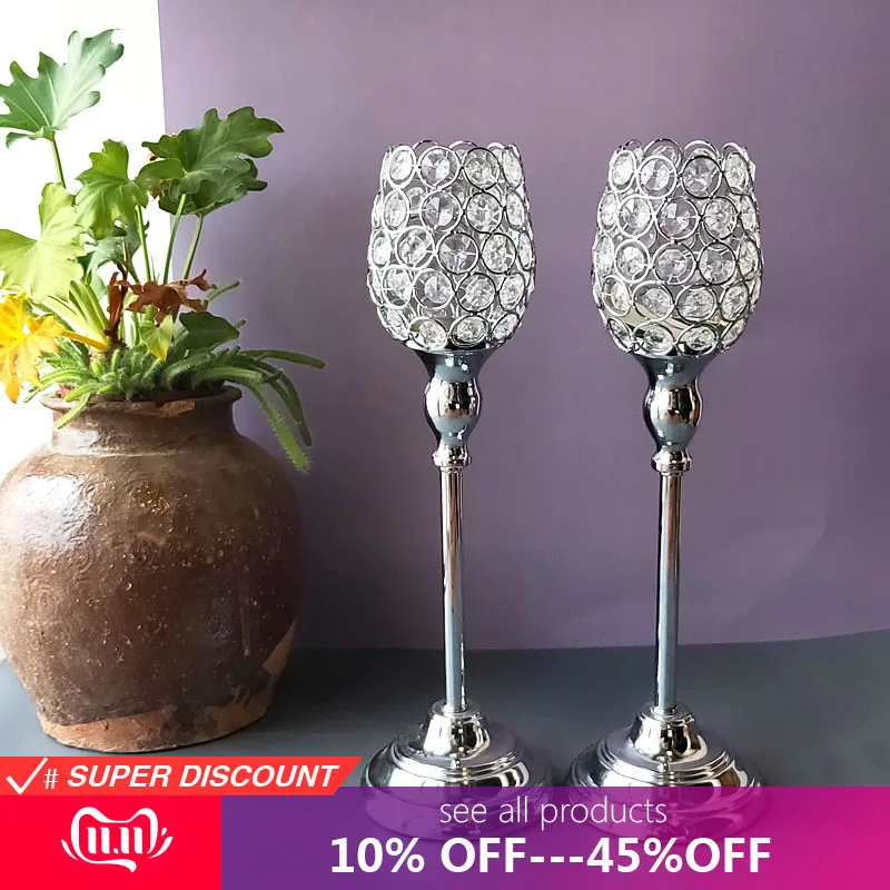 

Свадебные центральные части, канделябр, украшения для вечеринок K9, Хрустальный подсвечник, блестящие серебряные подсвечники для домашнего ...