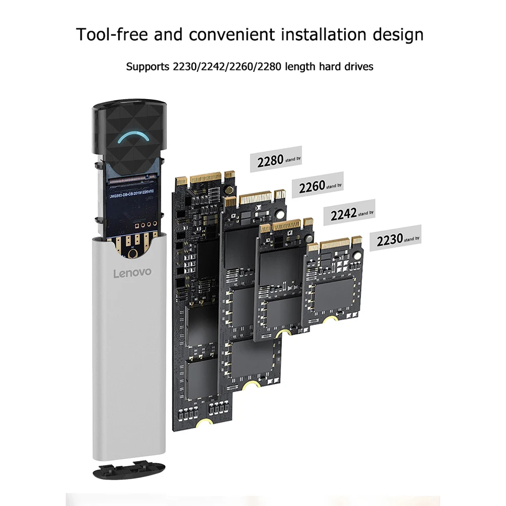 

Lenovo M-02 M2 SSD Case PCI-e NVMe M.2 NGFF B Key to USB 3.1 Gen 2 Type C Solid State Drive Enclosure for 2230 2242 2260 2280