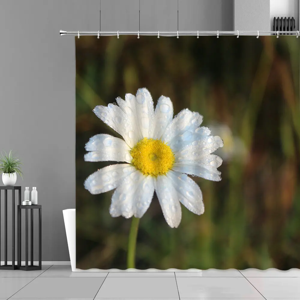 

Spring White Flowers Shower Curtains Plant Flower Landscape Bathroom Decor Curtain Screen Waterproof Polyester Fabric With Hook