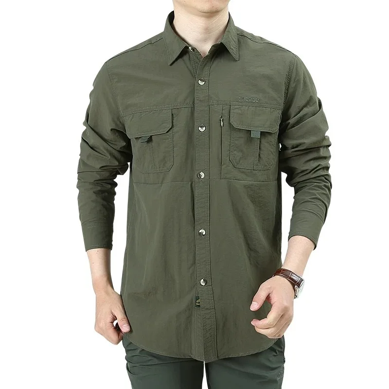 

Men's Tactical Summer Lightweight Quick Drying Army Military Long Sleeve Outdoor Work Cargo Shirts Camisas Para Hombre