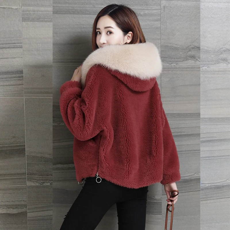 2021 Winter Coats Women Faux Fur Coat with A Hooded Fluffy Artificial Jacket and Puls Size Wine Red Blue Beige | Женская одежда