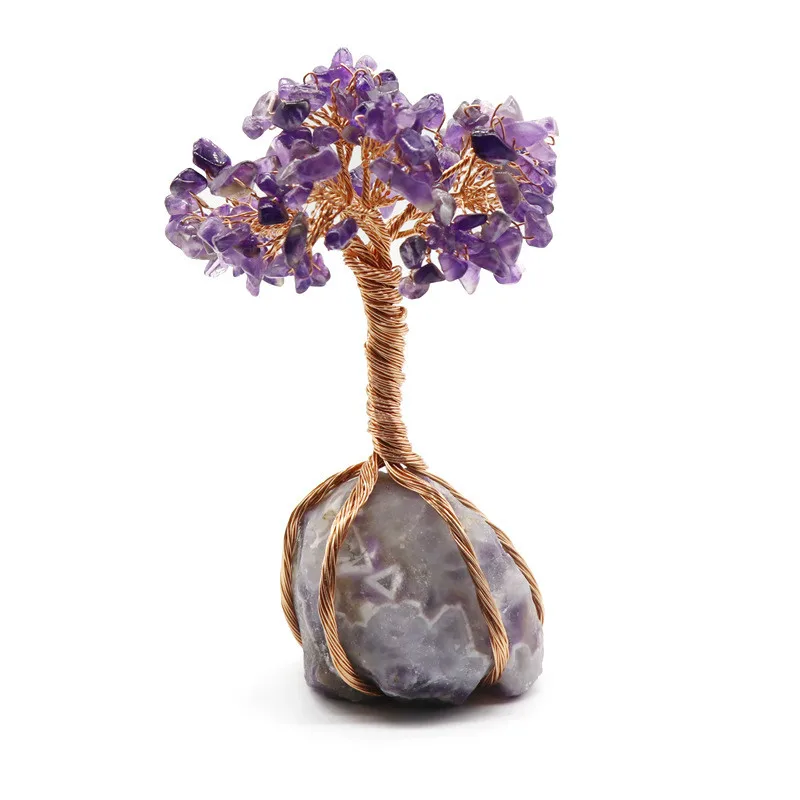 5 дюймов розовый кварц аметистовое дерево фэн шуй бонсай для денег удачи рейки