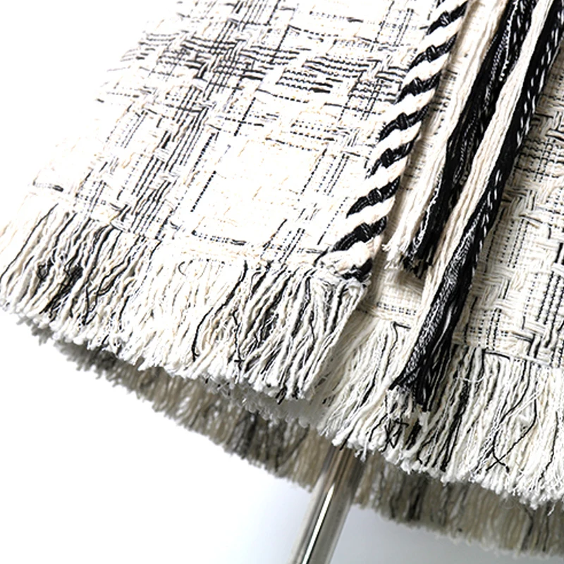 

Plaid tweed dress sleeveless 2020 spring / autumn / winter women's dress tassel celebrity small fragrance wind waist dress