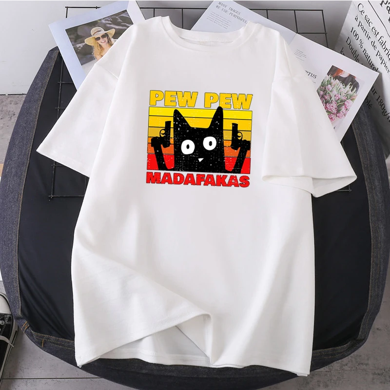

Pew Madafakas футболка с котом Женская забавная футболка оверсайз женские летние с коротким рукавом 2021 новая женская одежда с круглым вырезом хип...