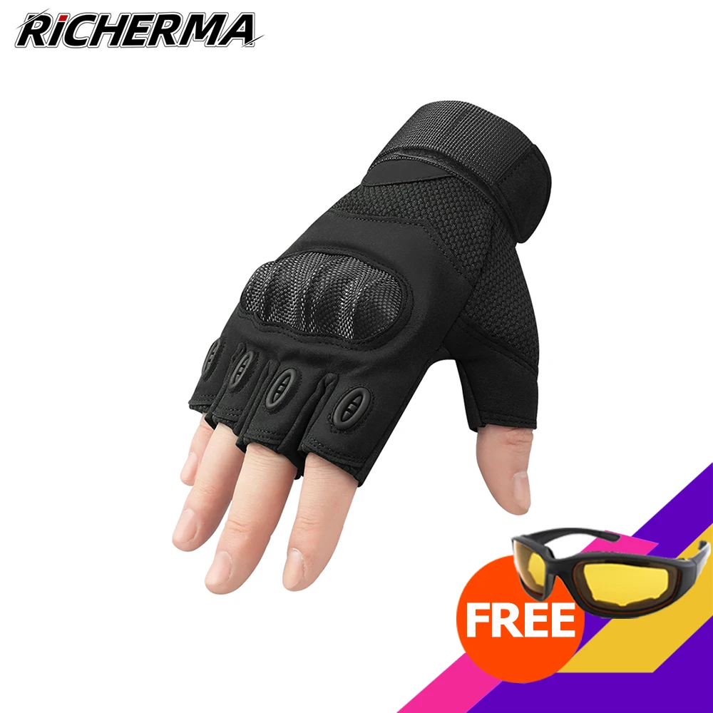 Перчатки для мотоциклистов с полупальцами Жесткие защитные черные