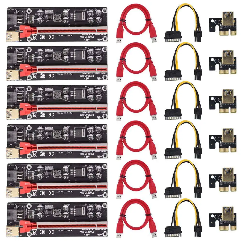 

6PCS VER009S-Plus PCIE Riser 1X to 16X USB3.0 Cable SATA 6Pin Connector Adapter PCI-E adapter card 1X to 16X extension cable