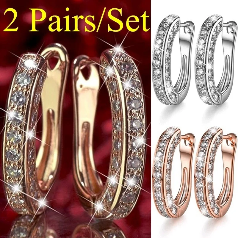 

1Pairs Sparkling Silver/Gold Color Fashion Zircon Huggie Simulated Gemstone Hoop Earrings For Womens Engagement Earrings