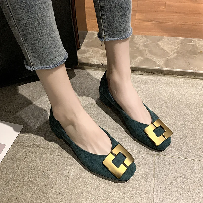 

Ladies Fashion Casual Shoes Women High Heels Non-slip Shallow Square Buckle Thick Heels Women 2021 Spring and Autumn New