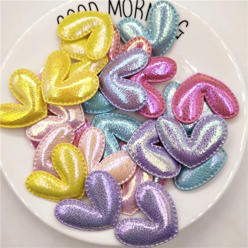 

100pcs/lot 4.3*3.6cm Pu Heart shape Padded appliques Patches for headwear decoration handmade DIY Kid hair accessories