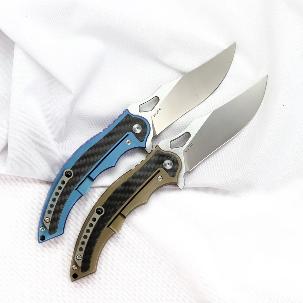 Junsheng EDC folding knife M390 steel TC4 titanium + carbon fiber handle camping hunting pocket fruit portable tool | Инструменты