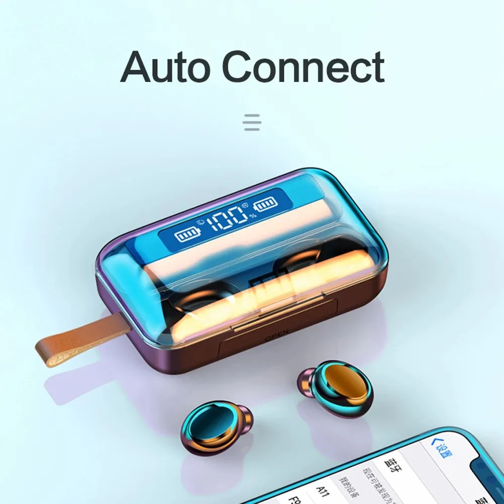 TWS Bluetooth-совместимые наушники 5 0 9D стерео водонепроницаемые беспроводные 2200 мАч