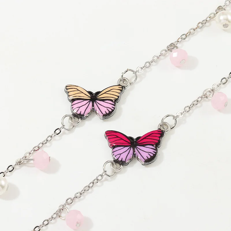 

Silver Color Butterfly Bracelets For Women Charm Bracelet Cute Imitation Pearl Adjustable Bangles Jewelry Wedding Gift