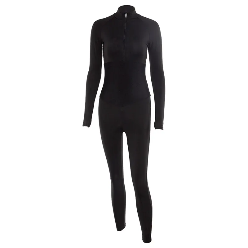 

Farstar Spring 2021 European and American Women's Patchwork Zipper Pull-Back Sports Fitness Jumpsuit