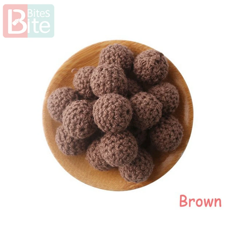 Brown Кусачки 20шт 20 мм деревянное вязание крючком детский Прорезыватель вязаные бусины пустые DIY цепочка для прорезывания зубов подарки Детские товары Bpa бесплатно - Цвет: Brown
