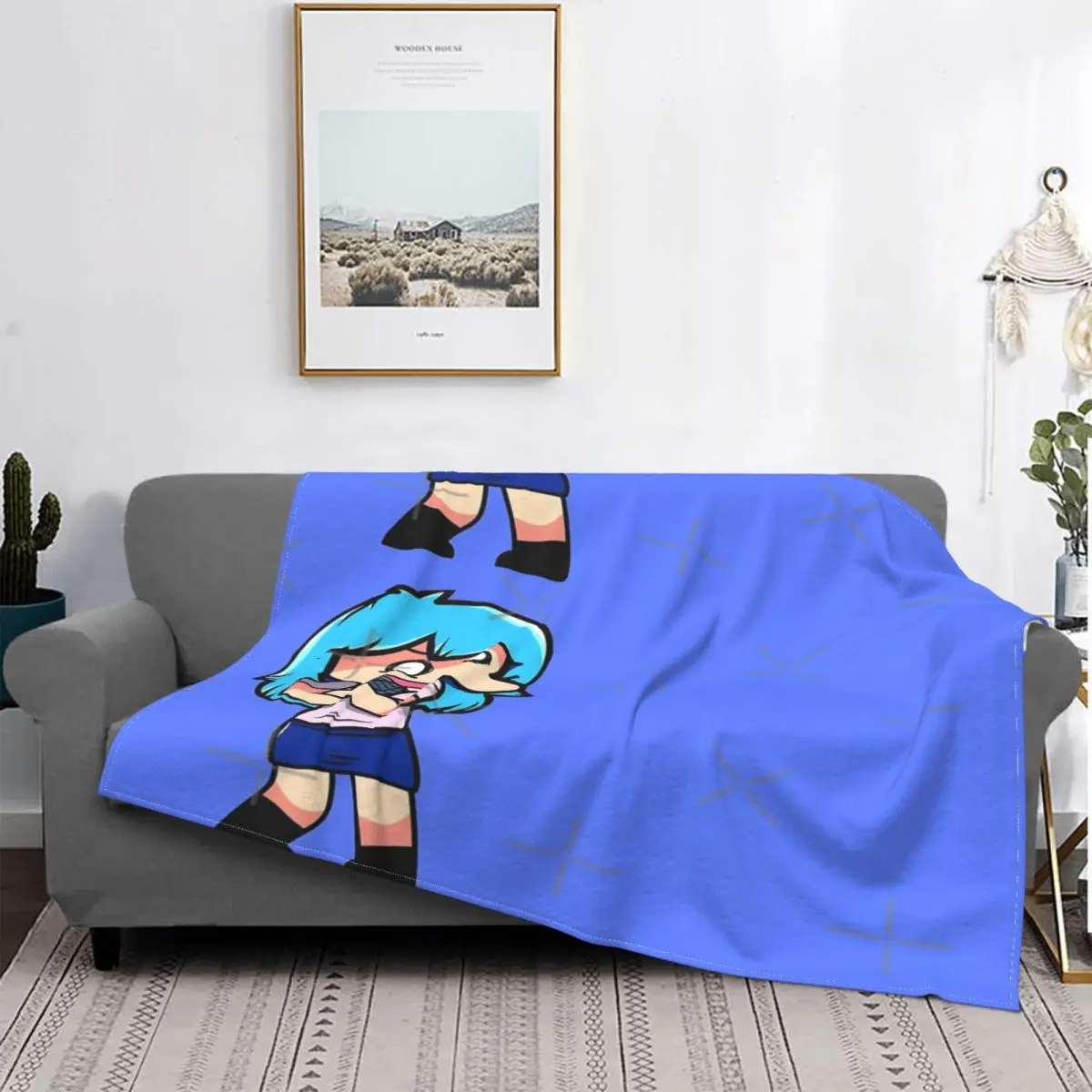 

Sky Fnf-colcha de lino a cuadros para cama, manta de forro polar, 135