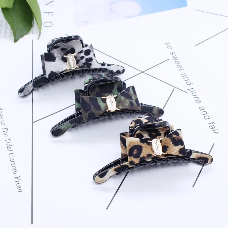 

Korean For Women Hair Accessories Cloth Art Bowknot Denim Leopard Grain Crab Claw Clip Girl Ponytail Holder Clips Headwear Gift