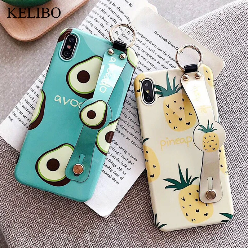 Cute Avocado Wristband Pineapple Phone Case For iphone X XR 11 MAX Soft Cover 6S 6 7 8 Plus Bling Stand Holder Coque |