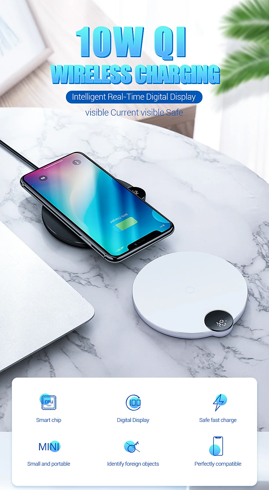Baseus светодиодный цифровой дисплей Беспроводное зарядное устройство для iPhone X XR XS Max 8 Qi Беспроводное быстрое зарядное устройство для samsung Galaxy S10 huawei P30