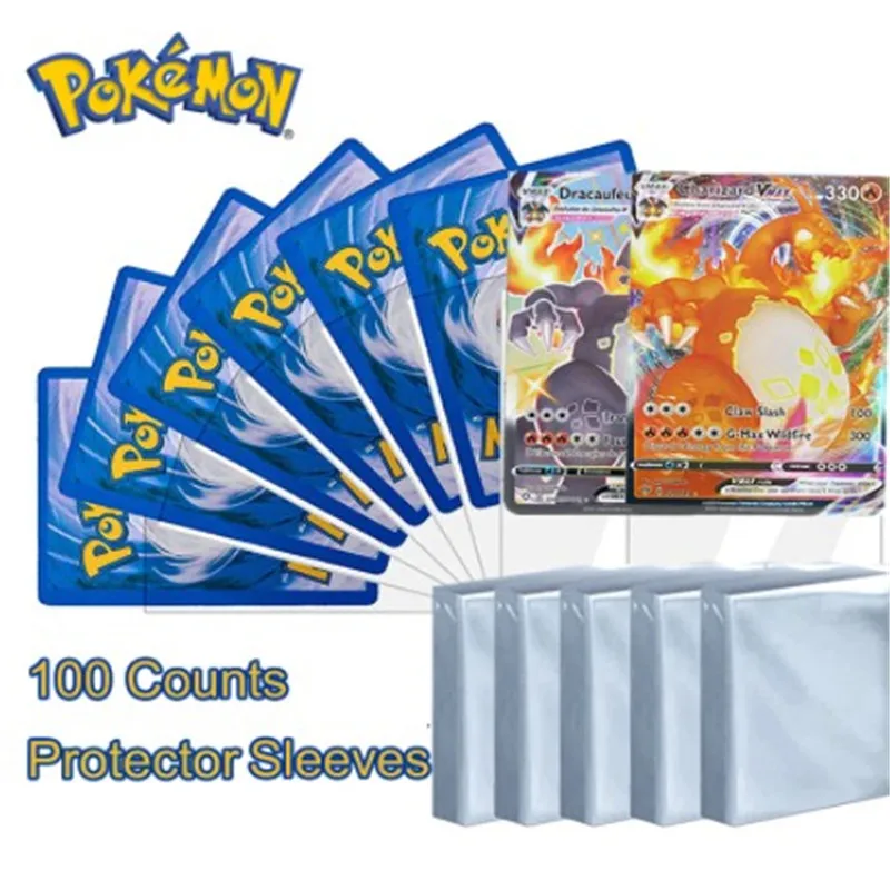 

100 Counts Pokemon Card Sleeves Transparent Protector Cards Playing Games VMAX Yugioh Pokémon Case Holder Folder Kids Toy Gift