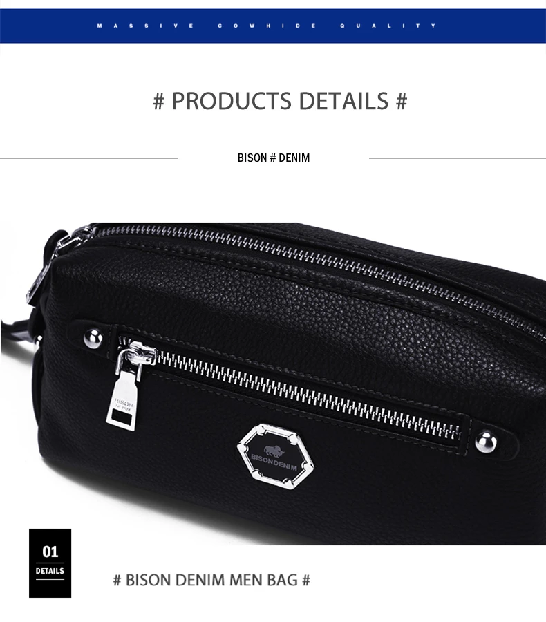 BISON DENIM Cowskin Кожаный клатч для мужчин из натуральной кожи Длинный карман бумажник на молнии дизайнерский мягкий брендовый мужской кошелек N8063